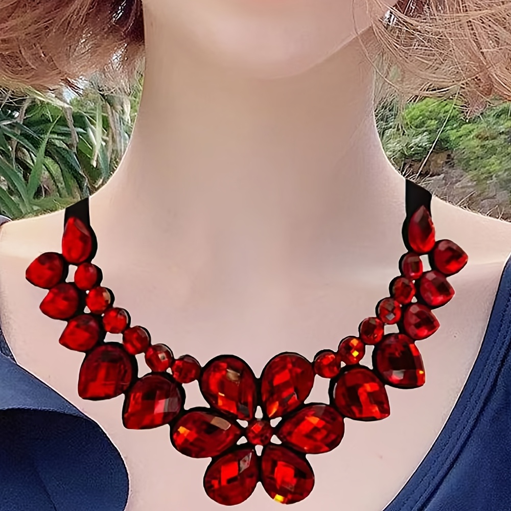 Women's Red Teardrop Choker Necklace, Statement Piece