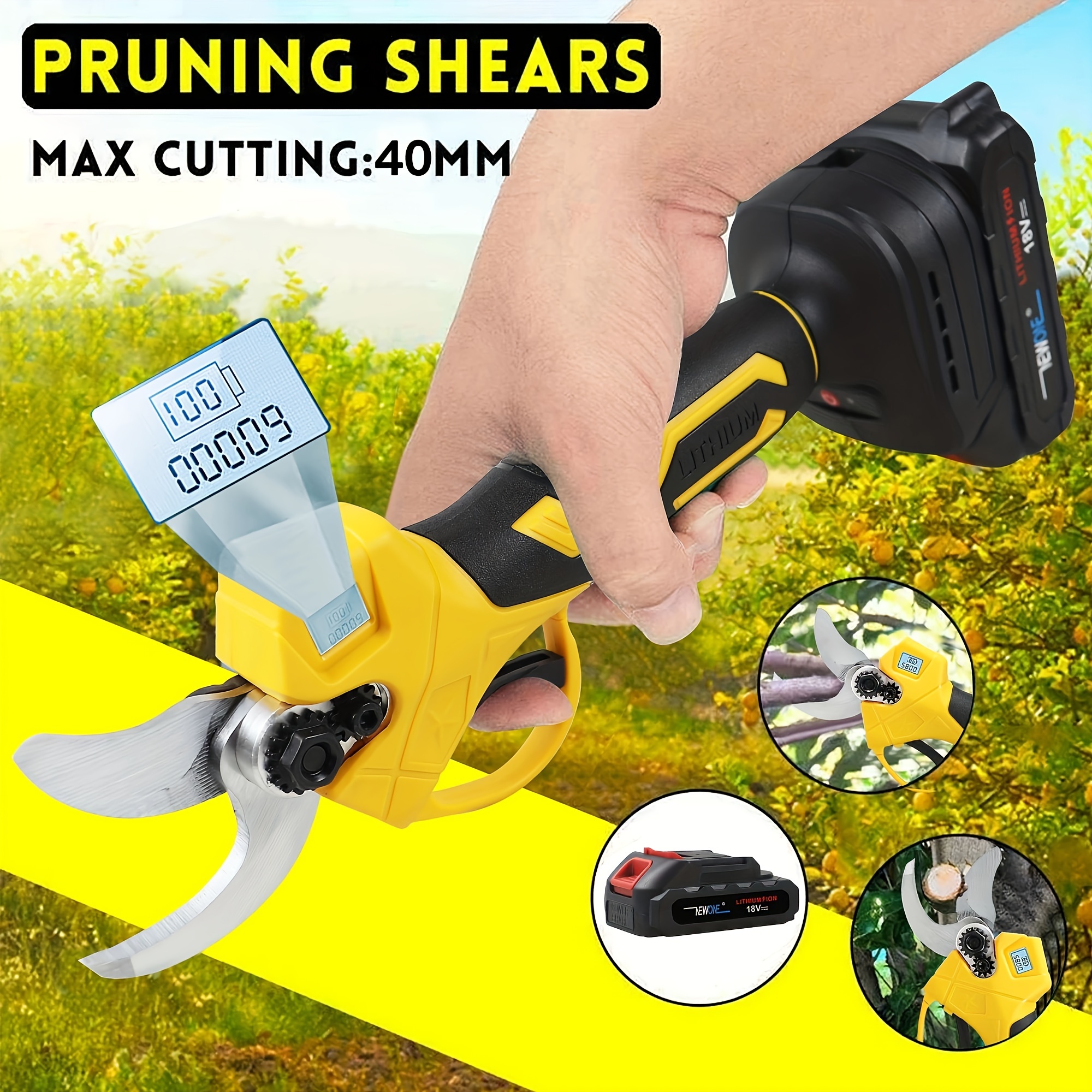 

18v Newone Cordless Fruit Pruning Shears, Garden Shears Branch Trimmer Pruning Scissor, Prunner With Lcd Display Compatible Battery, Household Pruning , Universal For Men And Women, Holiday Gift.