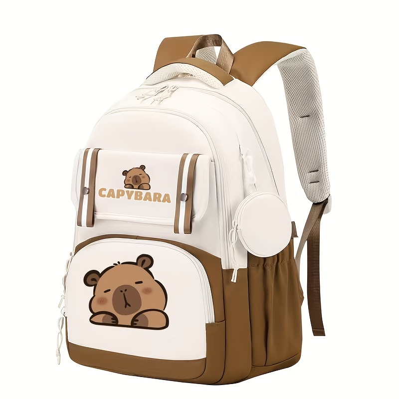 TEMU A Versatile And Spacious Nylon Backpack That Personalized, Showcasing A Capybara Design, Perfect For School, Dance, Holidays, Everyday Use,