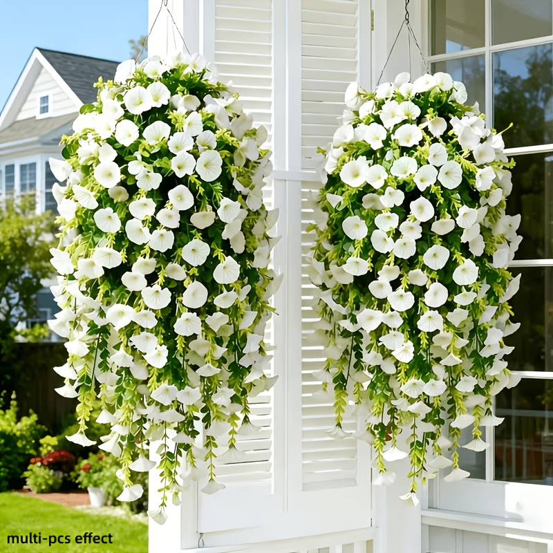 6pcs white artificial   wall hanging hanging faux trumpet flower vine balcony courtyard porch hanging basket decoration outdoor sun resistant flower vine arrangement wedding party   decor mothers day
