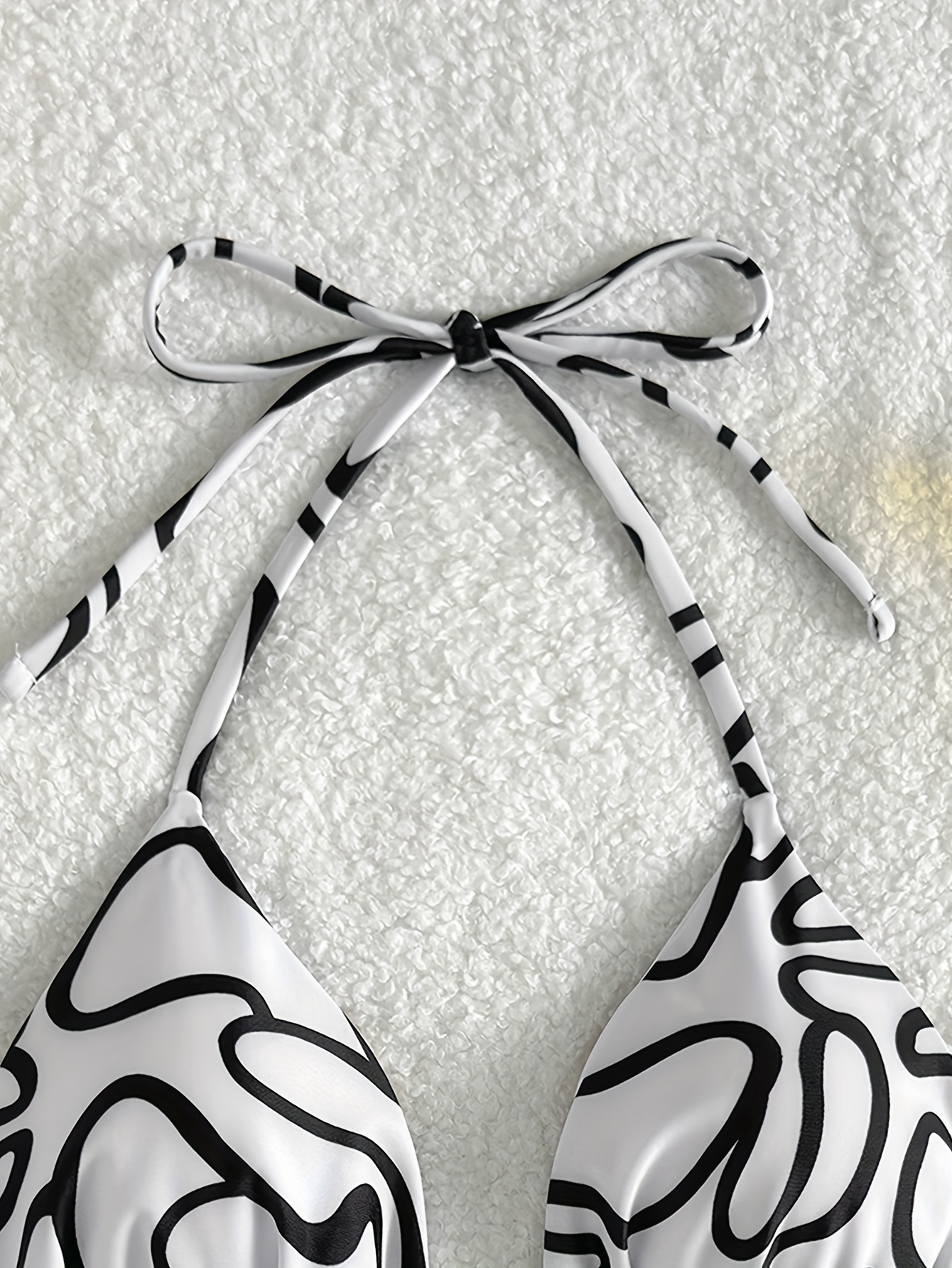 Allover Print Triangle Halter Bikini Top, Spaghetti Strap Backless Stretchy Swimming Top, Women's Swimwear & Clothing