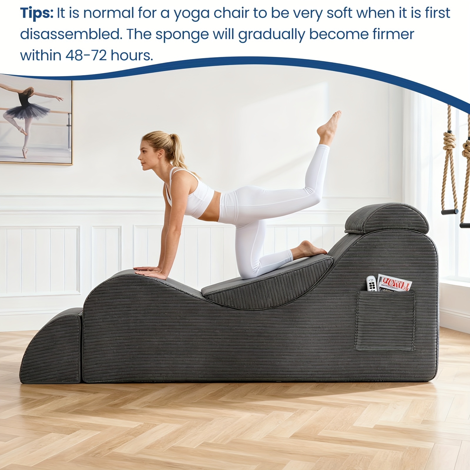 Yoga Chair Lounge for Adult, Ergonomic Chaise Lounge Chair with Side Pocket, Headrest, Waist Pad, Ottoman, Perfect for Stretching, Massage, And Relaxation, Used In Living Room, Bedroom, Lazy Sofa, Gaming Sofa