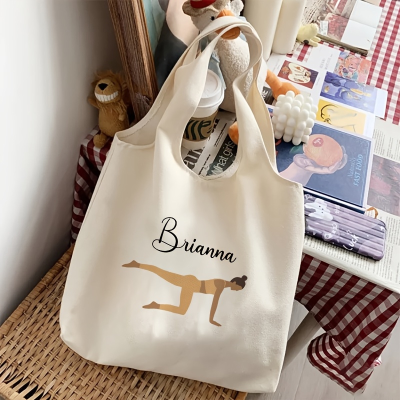 TEMU 1pc Custom Pilates Socks Pouch Pattern Tote Bag Literature Shoulder Bag Illustration Girl Book Bag Travel Harajuku Handbag Gift For Her