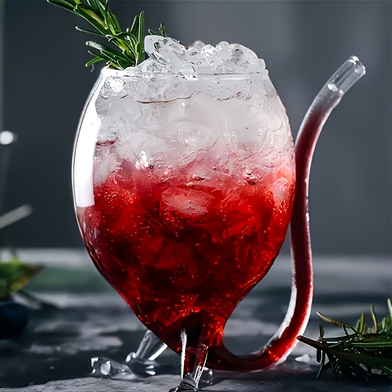 Image of Irregular Wine Glass With Built-in Straw, Glass Vampire Wine Glass, Creative Cocktail Glass, Suitable For Juice, Wine, Party Supplies, Camping, Birthday Gifts, Couple Water Cup, Holiday Gifts
