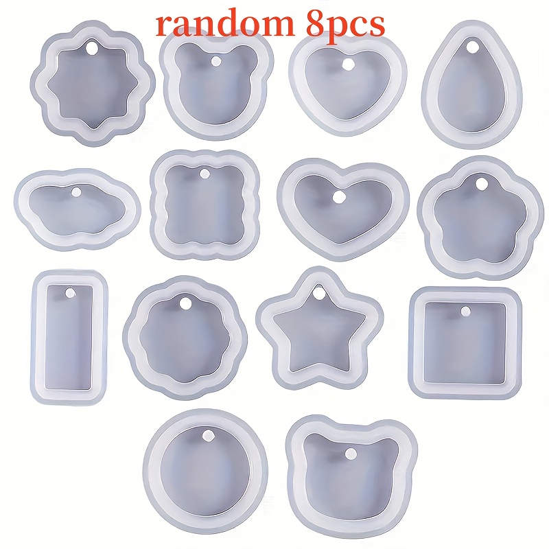Image of 8pcs Random Silicone Resin Casting Mold, Used For Jewelry Pendants, Irregular Geometric Shapes And Heart-shaped Keychain Handmade Molds, Easy Demolding, Transparent Silicone Art Making Molds