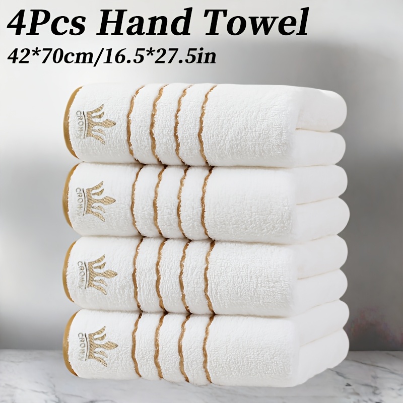3/4pcs Hand Towels, 42 X 70 Cm, Coral Fleece Towels With Golden Stripe Embroidery, Made Of Microfiber, In Colors, Absorbent, Quick-drying, Soft And Comfortable, Bathroom Essentials