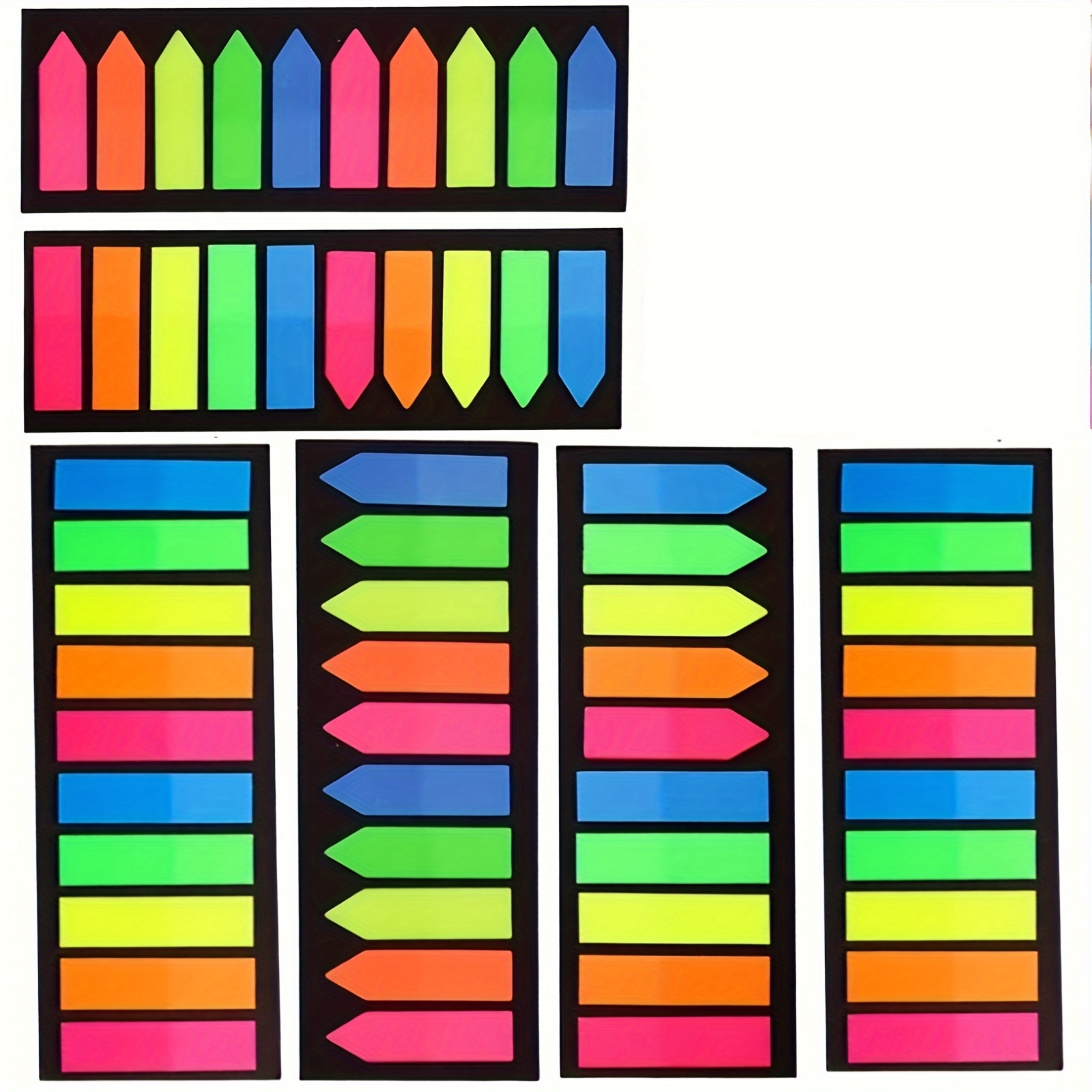 E-shop 6 Stück 1200 Blatt fluoreszierende flache und zulaufende Haftnotizen, transparent und geeignet für Lesezeichen für Studenten und Bürobedarf für