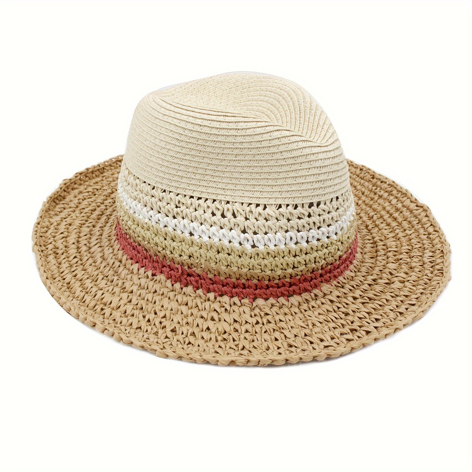 

Panama Wide Brimmed Sun Hat Khaki Soft Hand-woven Hat Straw Hat Trendy Head Decoration For Daily Wear