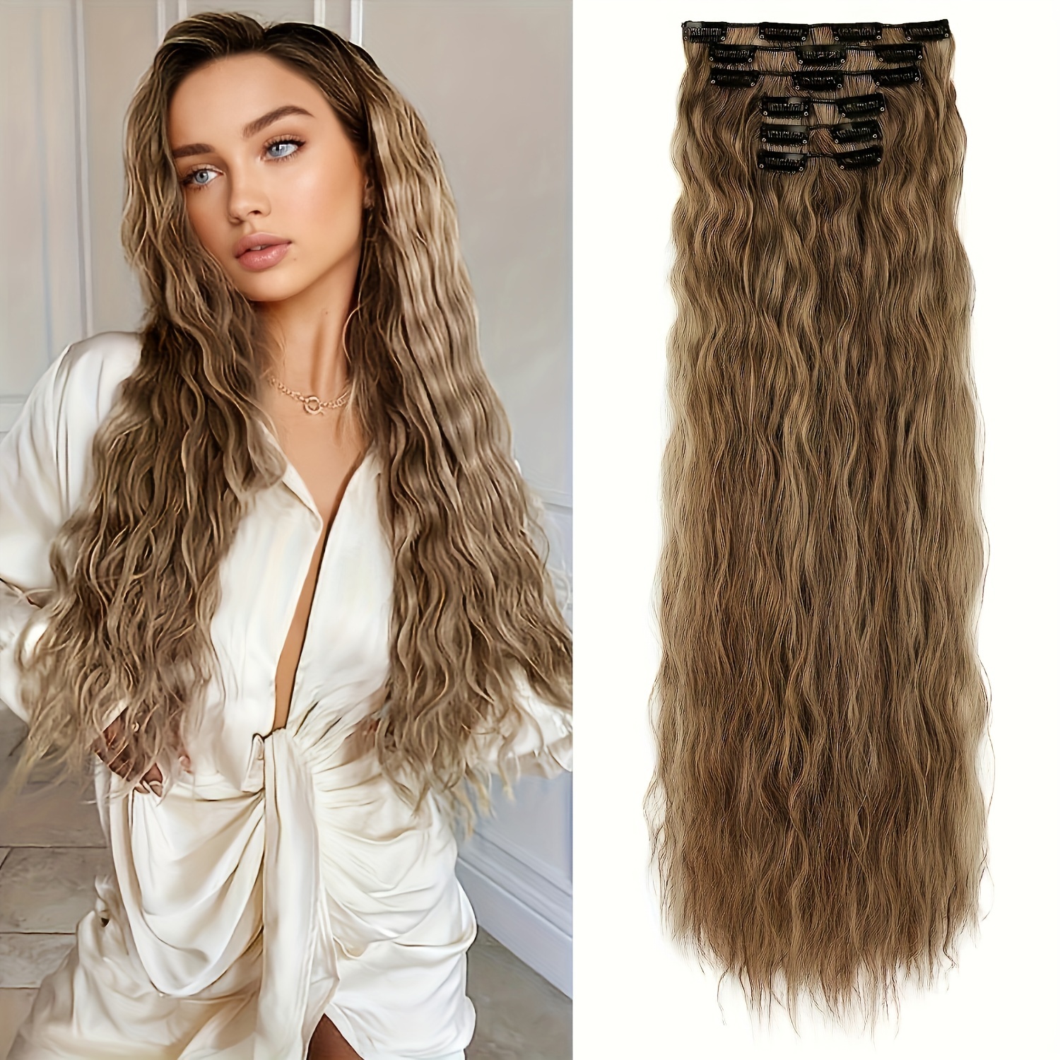 24 inch mermaid wave curly hair extensions Amazon.com : FLUFYMOOZ Clip In Hair Extensions,6PCS Hair  main image 4
