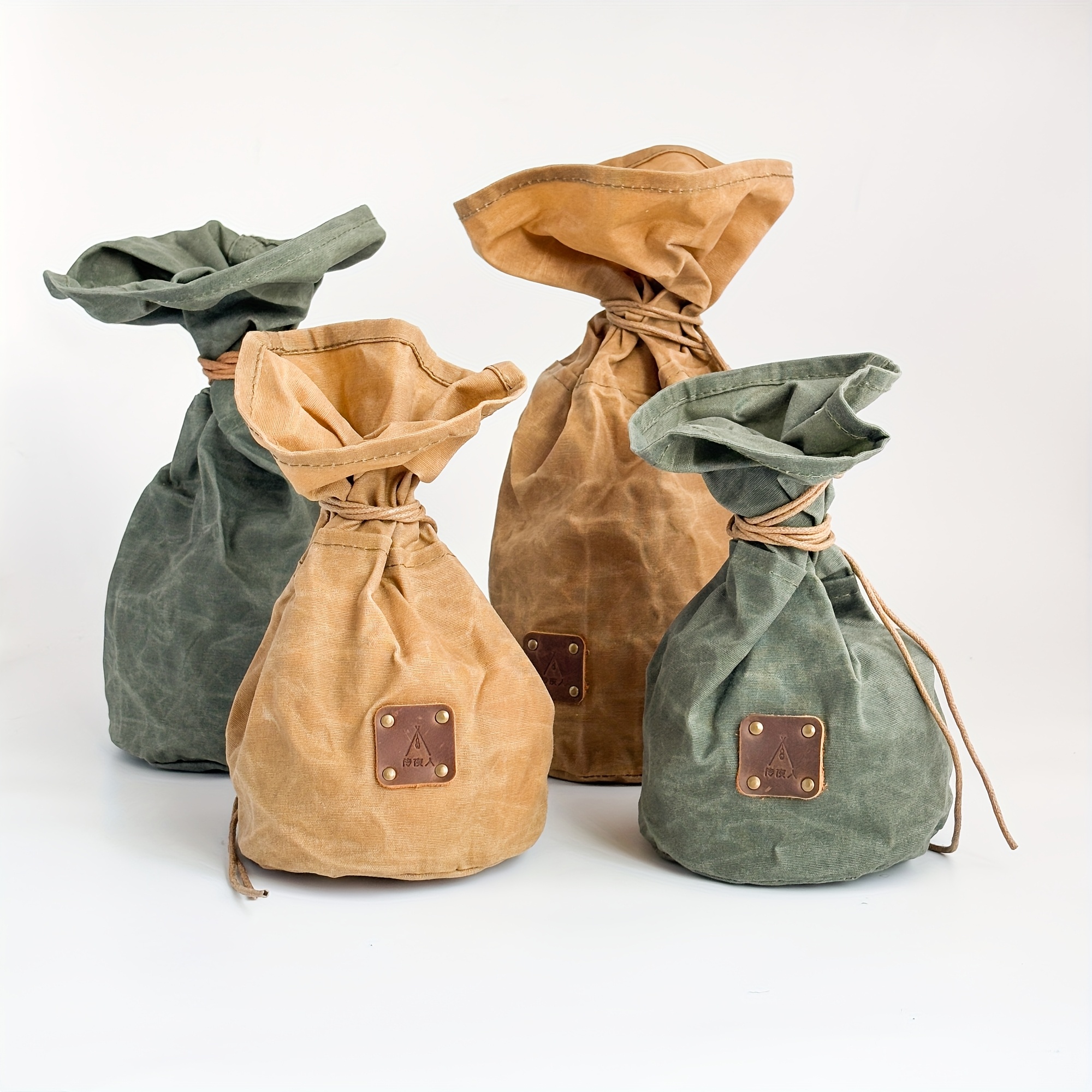 Waxed Canvas Outdoor Camping Storage Bag, Multi-Purpose Drawstring Vintage Style