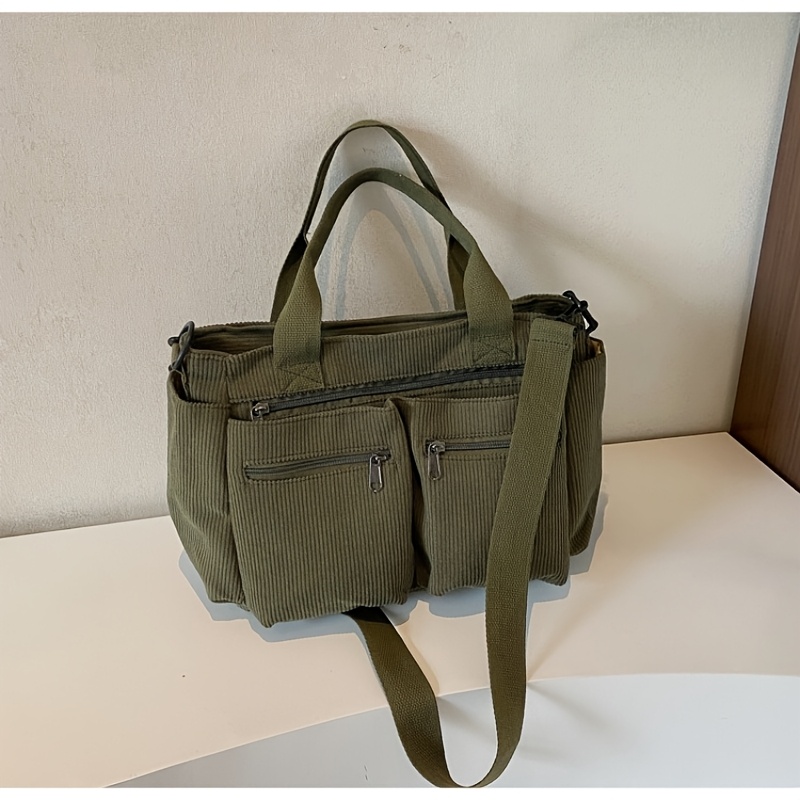 TEMU Women's Crossbody Bag, Korean Style Corduroy Shoulder Bag, New Fashionable Versatile Large Capacity Multi-compartment Commuter Tote Bag, Student