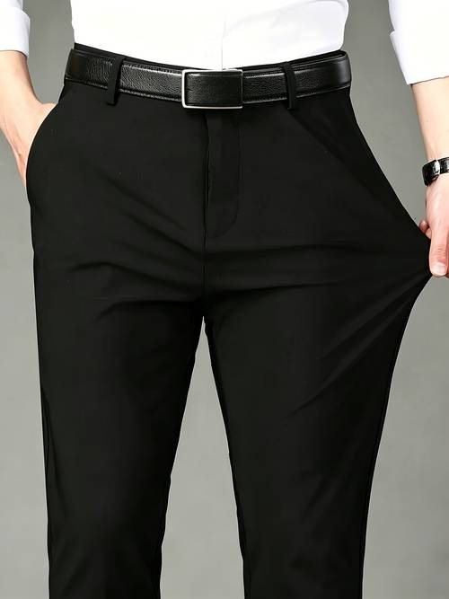 wrinkle resistant stretch dress pants classic mens business casual straight leg non iron formal trousers