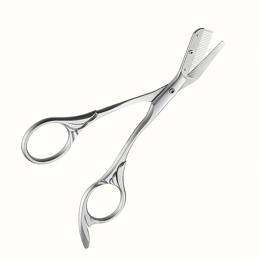 Professional Stainless Steel Eyebrow Trimmer Scissors - Ambidextrous Precision Grooming Tool, Hypoallergenic Blades for Sensitive Light Beige, Ergonomic Design for Right/Left Hand Use, Unisex Beauty Tool | Sleek Metallic Finish | Polished Finish