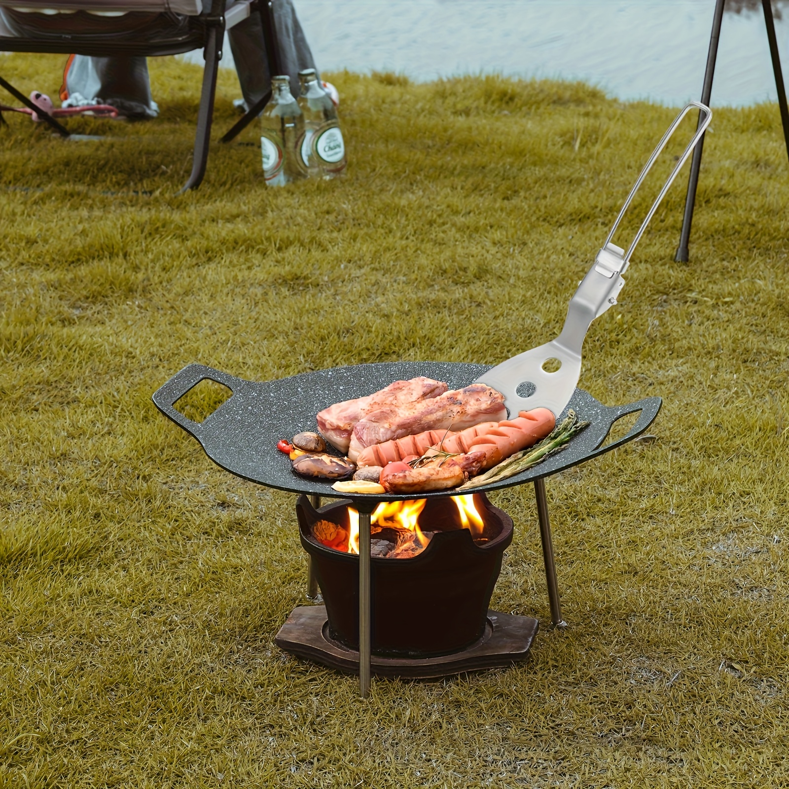 6-Piece Foldable Camping Utensil Set - Stainless Steel Spatula, Spoon, Slotted Spoon With Bag