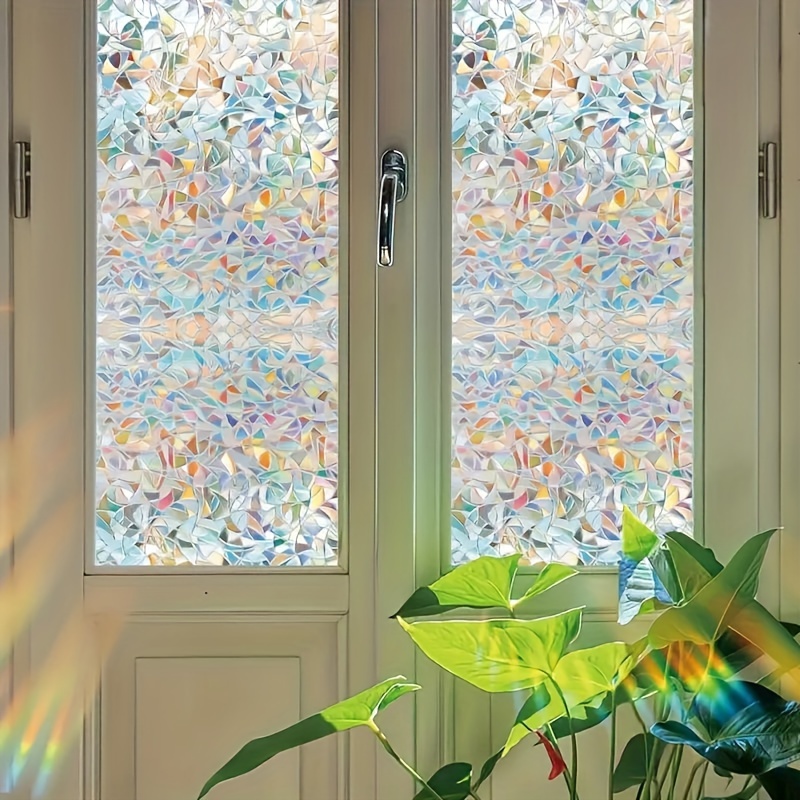 

Classic Geometric Window Film, Pvc Material, Static Cling Decorative Privacy Glass Sticker, Rainbow Effect, Light Filtering 10mil - Translucent Anti-peep For Home And Office