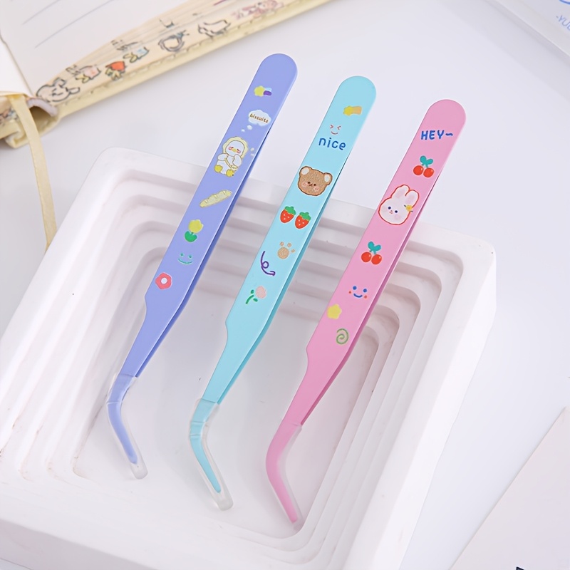 Image of 1pc/3pcs Creative Cartoon Bent Stainless Steel Tweezers Diy Tool Macaron Color Stainless Steel Tweezer