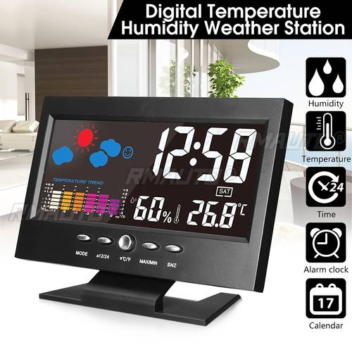 weather clock with color screen temperature and humidity electronic alarm clock for home use