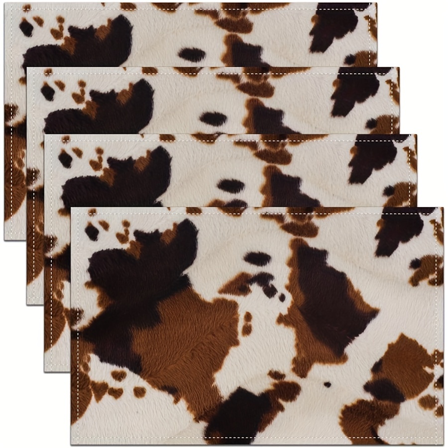 

4pcs Cow Fur Print Placemats Cowhide Print Placemats For Dining Table Indoor Outdoor Kitchen Farmhouse Table Mats Placemat Western Farm Animal Skin Decor Table Place Mats Luxury 12x18 Inch