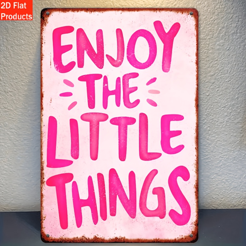 TEMU 2d Flat - [2d Flat] Rustic Wooden Sign, "enjoy " - Pink And White Vintage Design, Multi-functional Home Decor For Kitchen, Garden, Bedroom, Bar,
