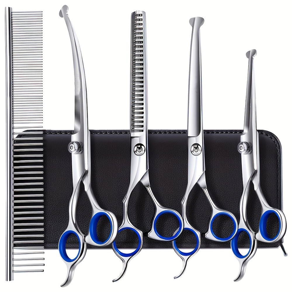 TEMU 7pcs/set Stainless Grooming Scissors Set, Titanium-coated With Safety Rounded Tips, Heavy-duty Pet Grooming Shears, Suitable For Dogs, Cats, And