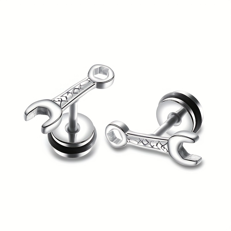 1 Pair Of Stainless Steel Earring Stud Wrench Threaded Ear Studs For Men, Tool Earrings