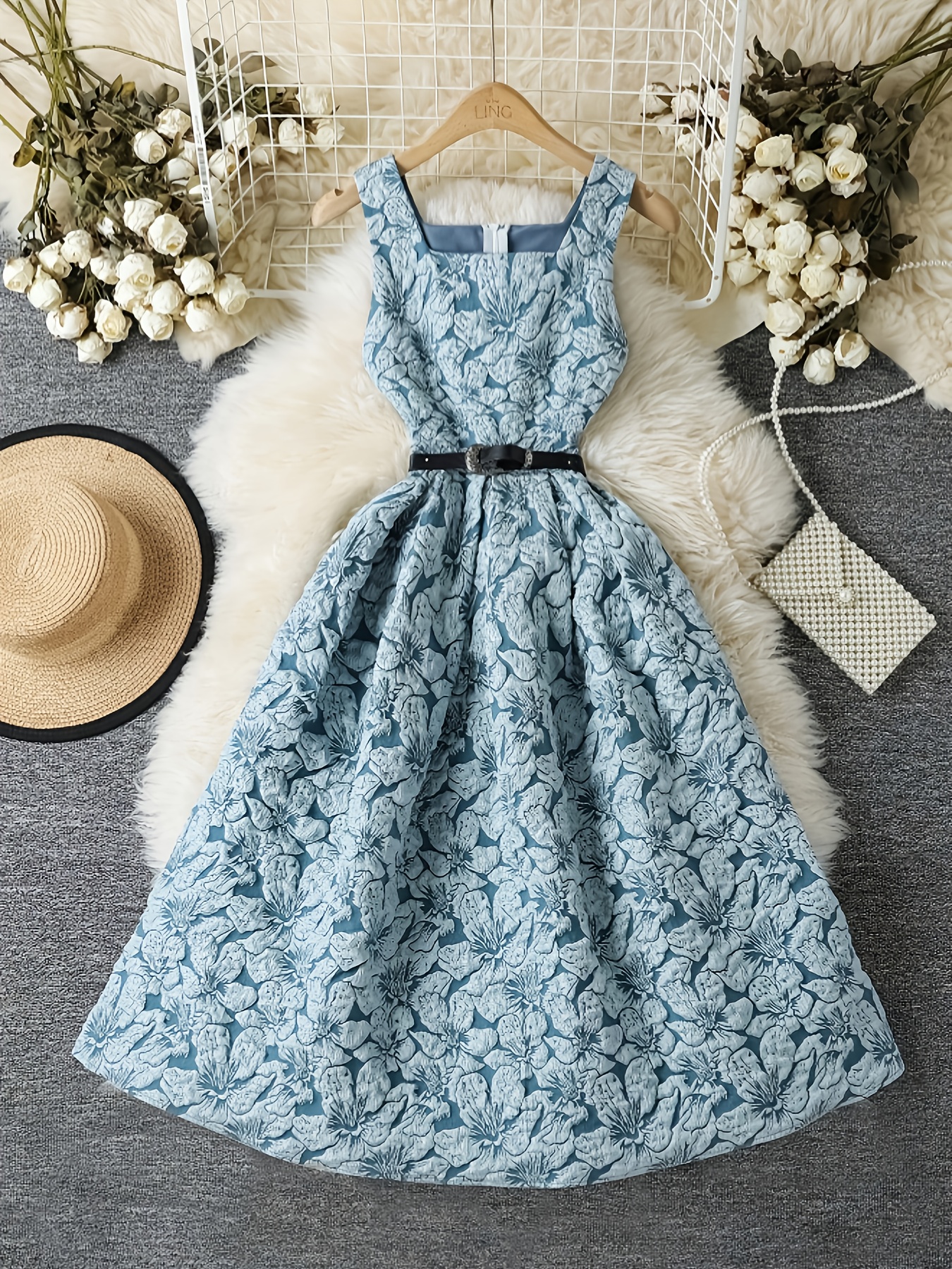 womens elegant square neck sleeveless floral print a line - Temu Qatar
