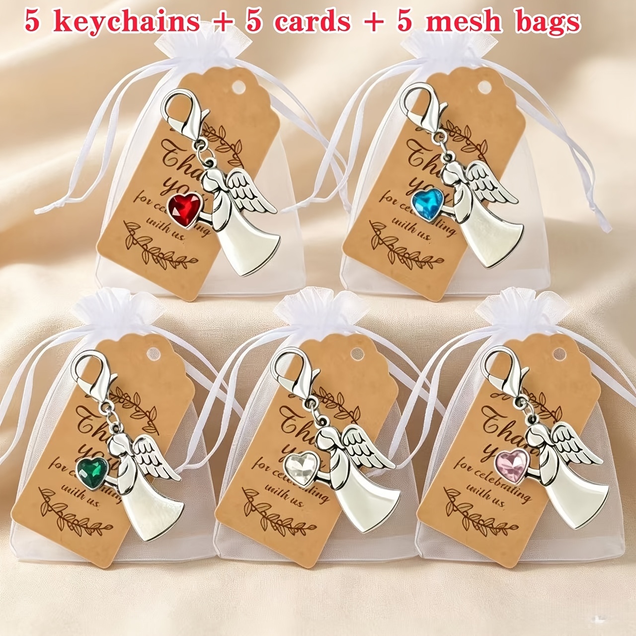 15pcs Cute Style Love Rhinestone Keychain Set, 5 Keychains + 5 Cards + 5 Mesh Bags - For Halloween, Christmas, Thanksgiving, And Parties, Ideal For Graduations, , Vacations, And More, A Great