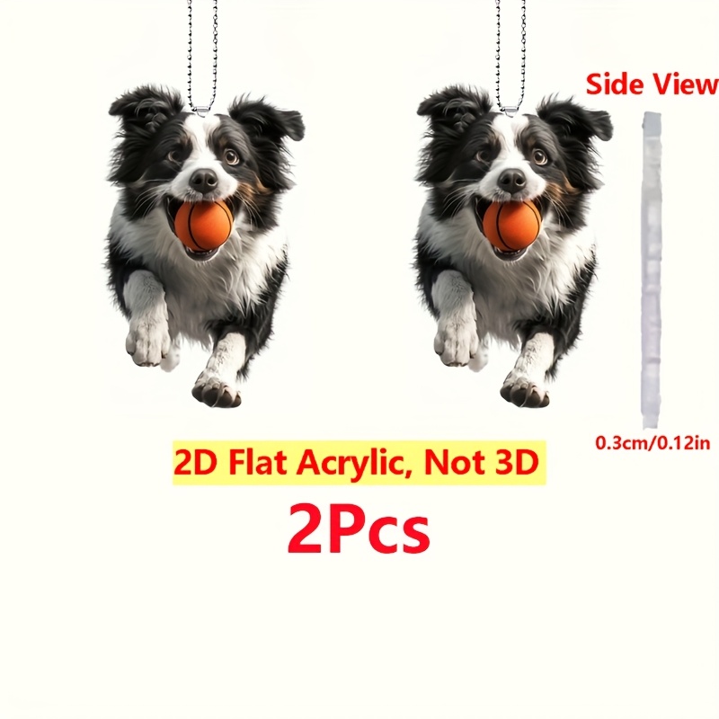 TEMU 2d Flat, 2pcs Acrylic Border Collie Hanging Ornament, Cute Dog Theme Home Decor Pendant, Car Rearview Mirror Decor, Keychain Accessories, Bags