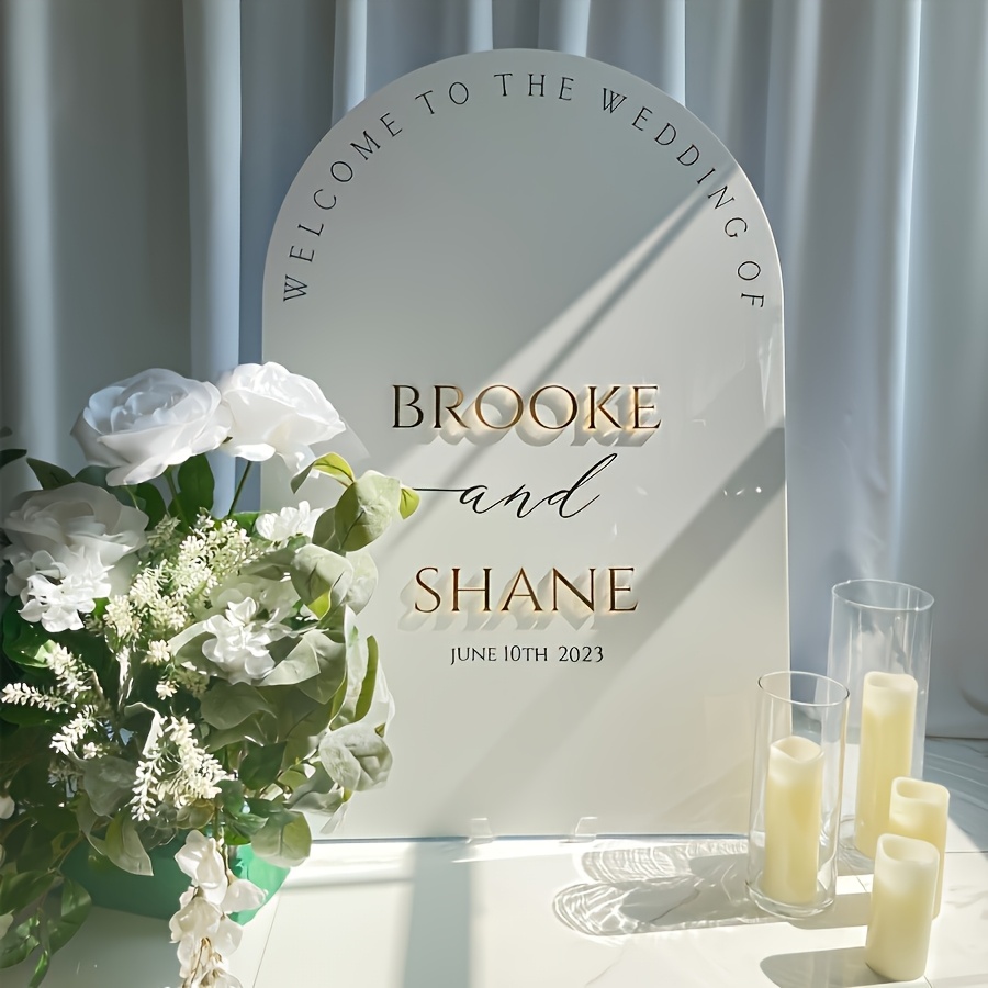 

2d Flat Customized Acrylic Golden Name Wedding Welcome Sign - The For Ceremonies And Receptions, Weddings, Parties, Birthdays, And Anniversaries, Suitable For Any Holiday, Without Accessories.