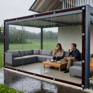 1 lona transparente impermeável - Cobertura de chuva resistente para campismo ao ar livre e uso no jardim, com bordas reforçadas e ilhós de metal + cordões de ajuste gratuitos. Adequada como cobertura à prova de vento para pátios ou estufas; um acessório essencial para autocaravanas