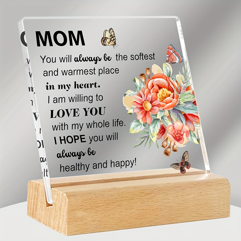 

1pc, Mom Birthday Gifts Plaque With Wooden Stand Thank You Mother Appreciation Gifts Mothers Day Christmas Gifts Mom Is Always The Softest Warmest Place In My Heart