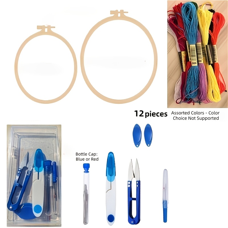 TEMU Embroidery Tool Set, Including 21/13pcs Of Embroidery Tools, 21pcs (sewing Tool Set, 2pcs Of Embroidery Basket, 12-color Embroidery Thread, 18