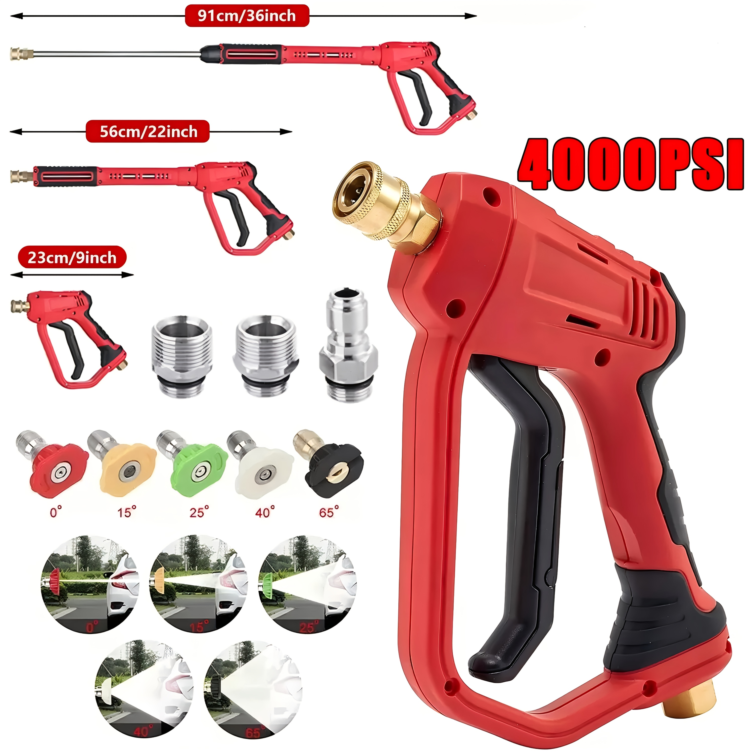 TEMU 1pc 4000psi Portable High-5800psi High Pressure Washer Hose, Pressure Car Wash Spray Gun With Replacement Wand Extension, 3/8" Quick Connect