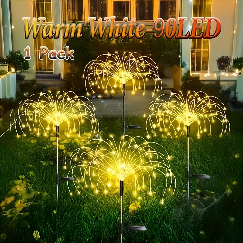 зображення предмета Набір 6 шт. 480 світлодіодів, 4 шт. 320/240 світлодіодів, 1 шт. - 60 світлодіодів, вуличні сонячні феєрверки, вуличне освітлення, газонні ліхтарі, садові ліхтарі, 8 режимів миготіння, казкові ліхтарі для патіо, доріжки, тераси, ландшафтного освітлення (різнокольорові, теплий білий)