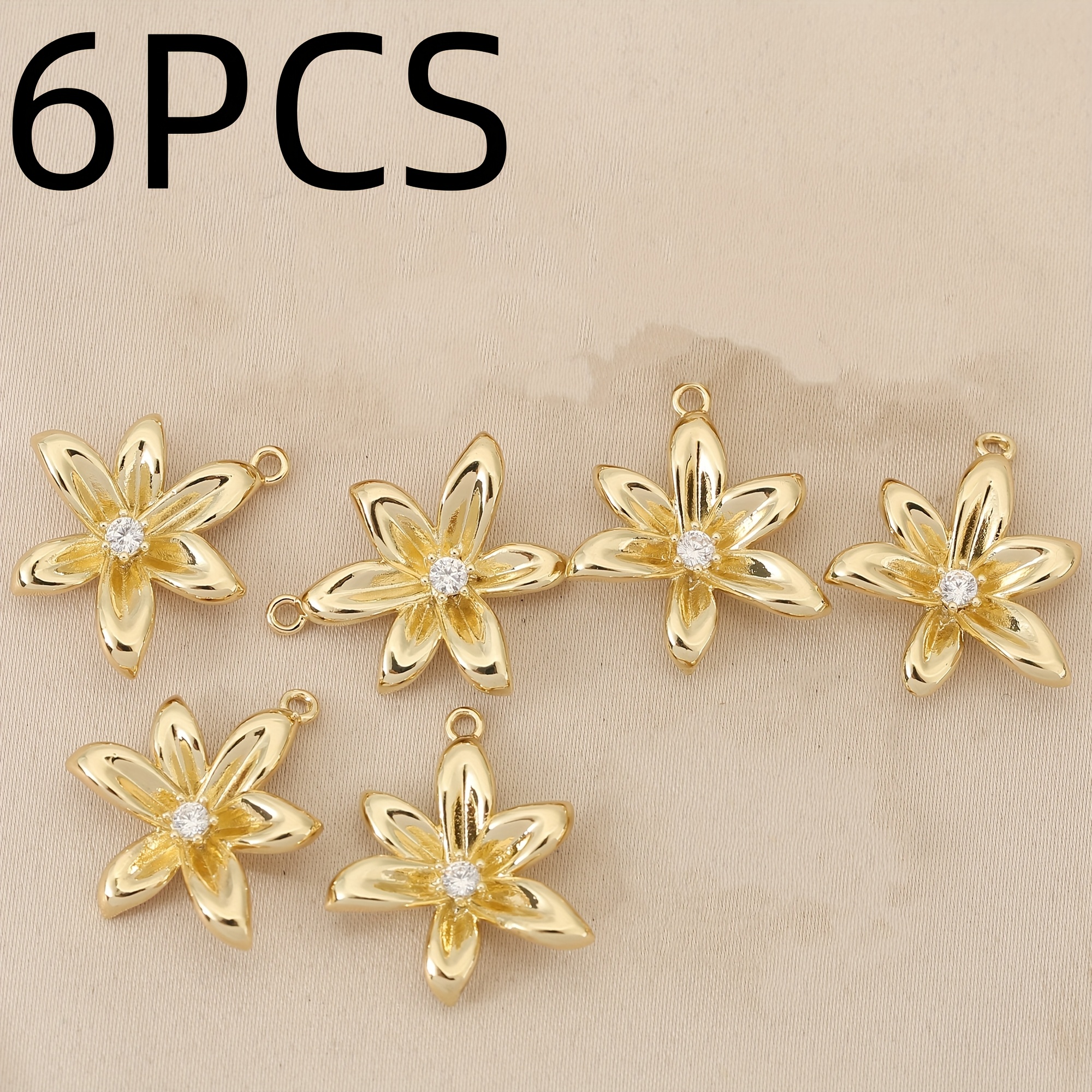 E-shop 6 Stück, Europäische Amerikanische Mode – Kupfer mit synthetischem Zirkonia-Einlegearbeiten – Exquisiter Blumen-Anhänger – Unisex-Mode-Anhänger