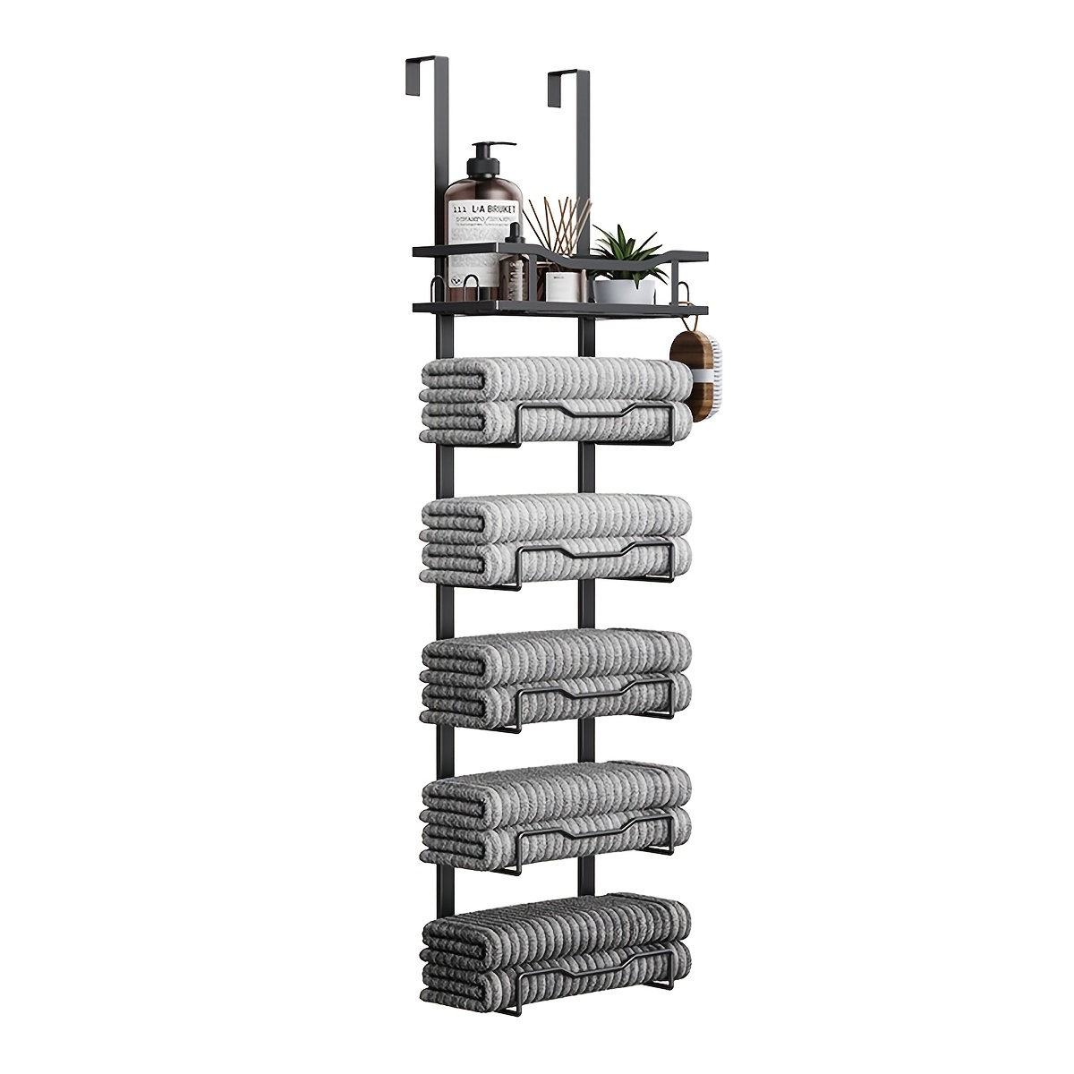 Image of 6-tier Over The Door Bath Towel Storage Organizer, Perforation-free Bathroom Storage Shelf Suitable For Bathroom, Perfect Room Decoration And Bathroom Storage Supplies, Shelves