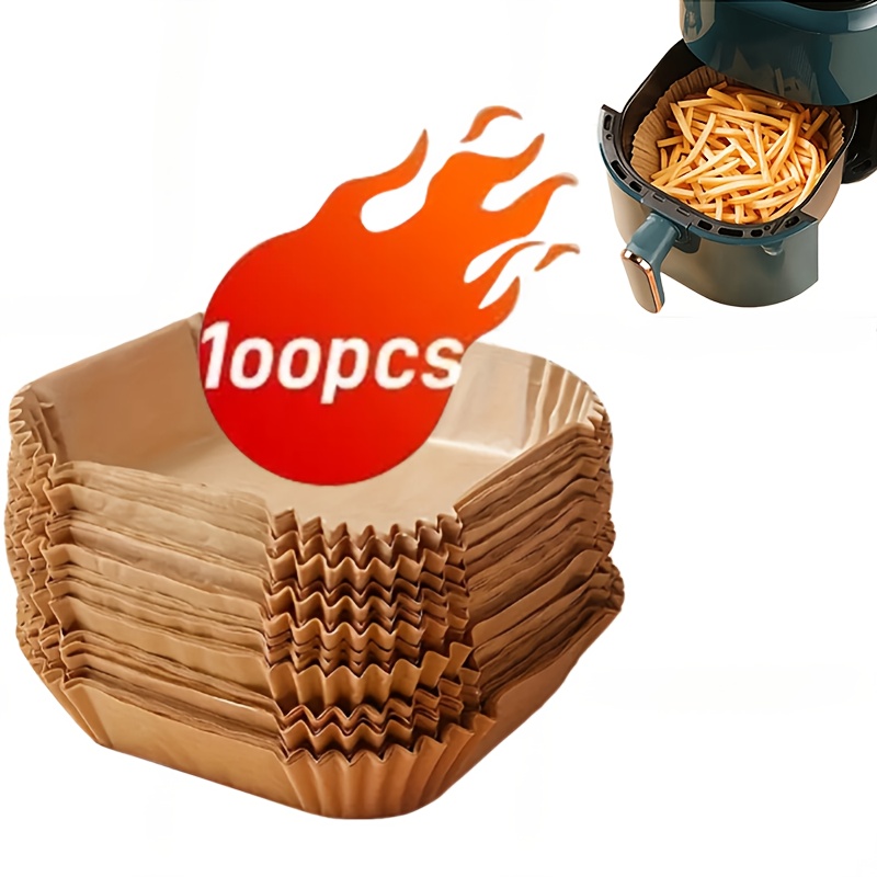 E-shop 50/100 Stück Antihaft Air Fryer Einlagen - Premium Pappe Einweg mit Rillenrändern, Kochsicher, Leicht zu Reinigen & Gesundes Kochen - Mehrzweck
