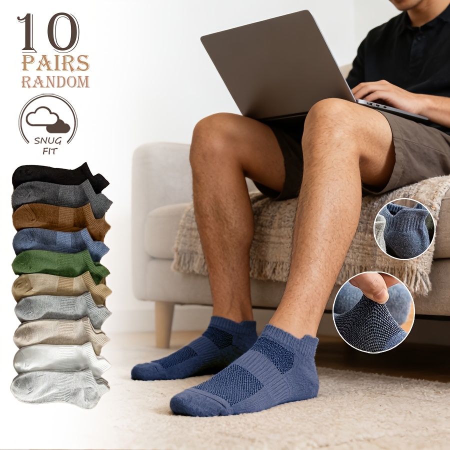TEMU 10-pair Men's Low-cut Ankle Socks - No-show Breathable Mesh Athletic Socks Suitable For Home, Office & Gym, Solid Color Random Colors, Soft