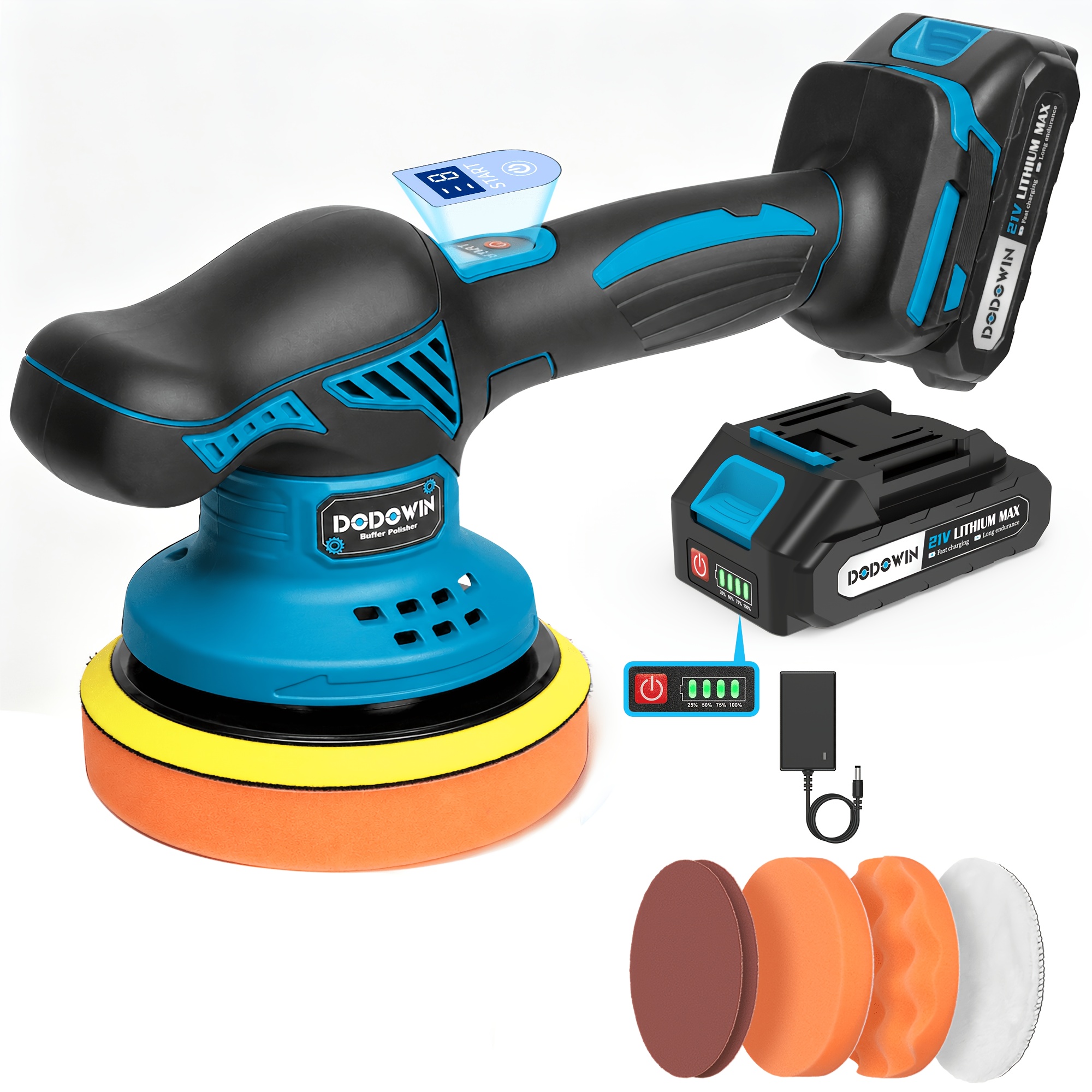 TEMU 21v Lithium Ion Polishing Machine, 8 Variable Polishing Equipment, Cordless Car Polishing Machine, 1/2 Batteries & Complete Accessory Set,