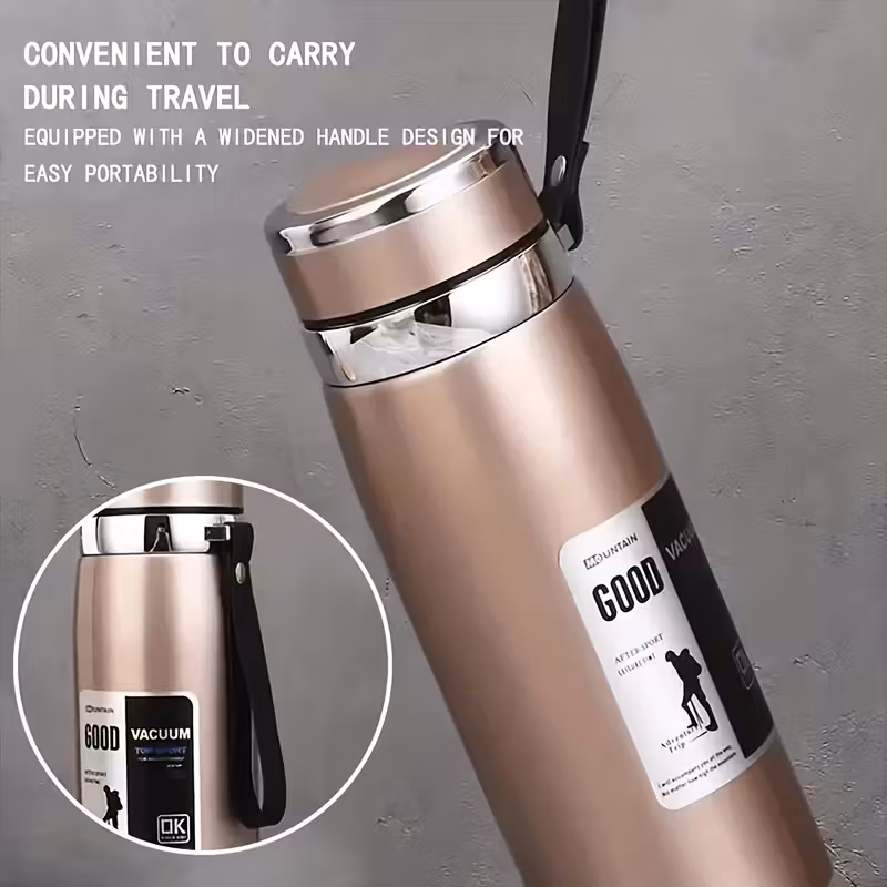 1000ml large capacity insulated cup with leak proof lid carry strap double wall vacuum insulation for hot cold drinks glossy durable lightweight for camping gym travel hiking ideal gift for men women christmas valentines day Product details 5