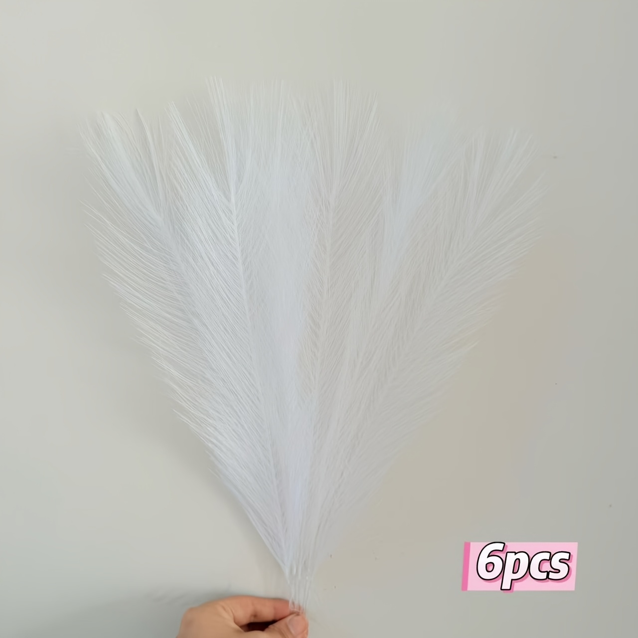 TEMU 6pcs Set Of White Artificial Pampas Grass Bouquets With Faux Greenery | Fabric Material, Fluffy And Lightweight, Non-prickly, Realistic Like