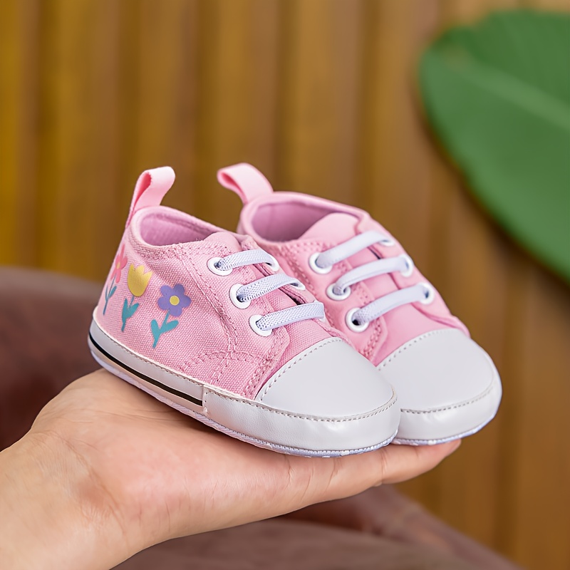 Unisex Baby First Walkers Shoes - Slip-On Soft Sole Sneakers with Dinosaur & Floral Patterns, Breathable Fabric & Synthetic Synthetic, All-Season Indoor/Outdoor Casual Shoes for Boys & Girls 0-1 Years, Baby Girl Shoes, Girl Trainer