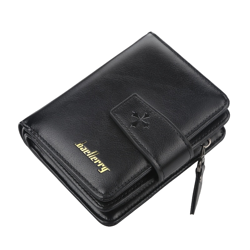 TEMU 1pc Baellerry Men's Short Wallet, Stylish Bifold Open Wallet With Multiple Card Slots And Zippered Coin Pocket, Practical Portable Organizer For