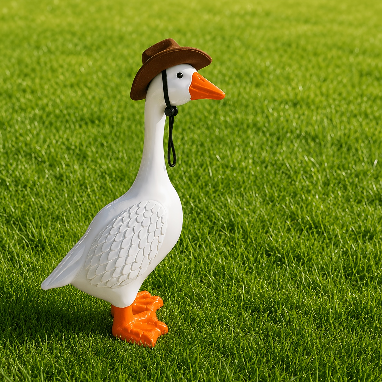 TEMU Statue de canard de porche de 12 pouces avec chapeau de cowboy, figurine de canard décorative blanche avec sangle de noire, décoration de ferme