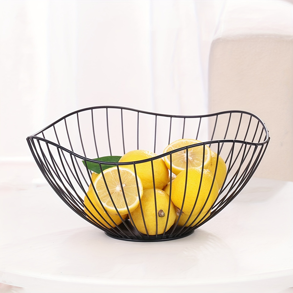 

1pc Modern Black Metal Wire Fruit Basket, 10.24in Large Decorative Storage Bowl, Classic Nordic Style Home Living Room Organizer For Fruits And Household Items