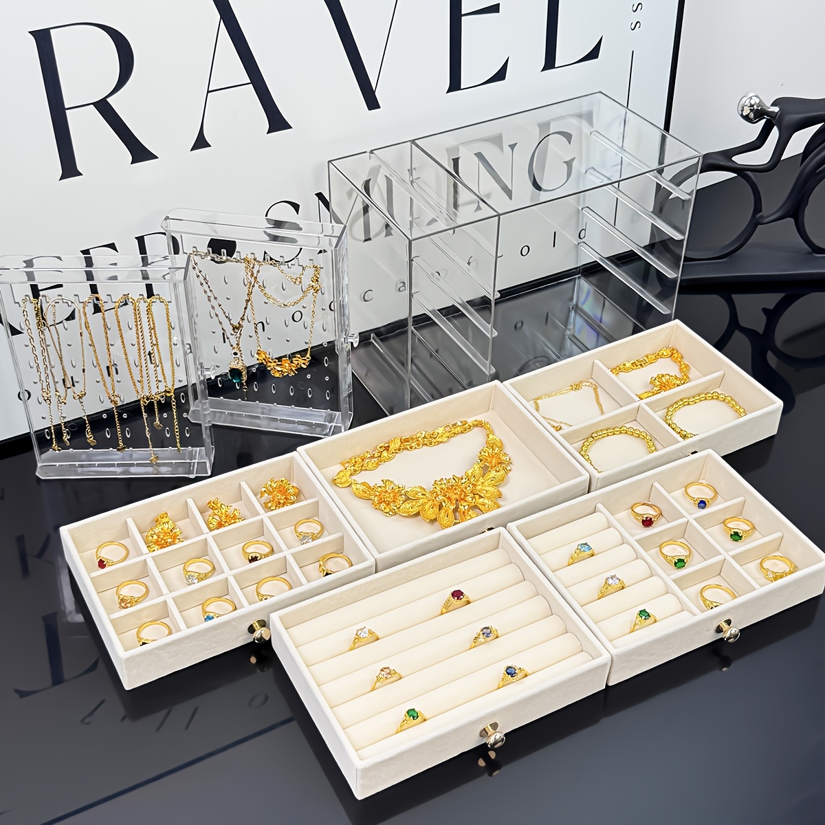 large jewelry organizer box with clear lid   storage case multiple compartments for necklaces bracelets rings earrings birthday mothers day valentines gift for women desktop organizer with secure closure jewelry box organizer polished   fabric lined interior necklace holder durable plastic birthday present jewelry boxes Product details 9