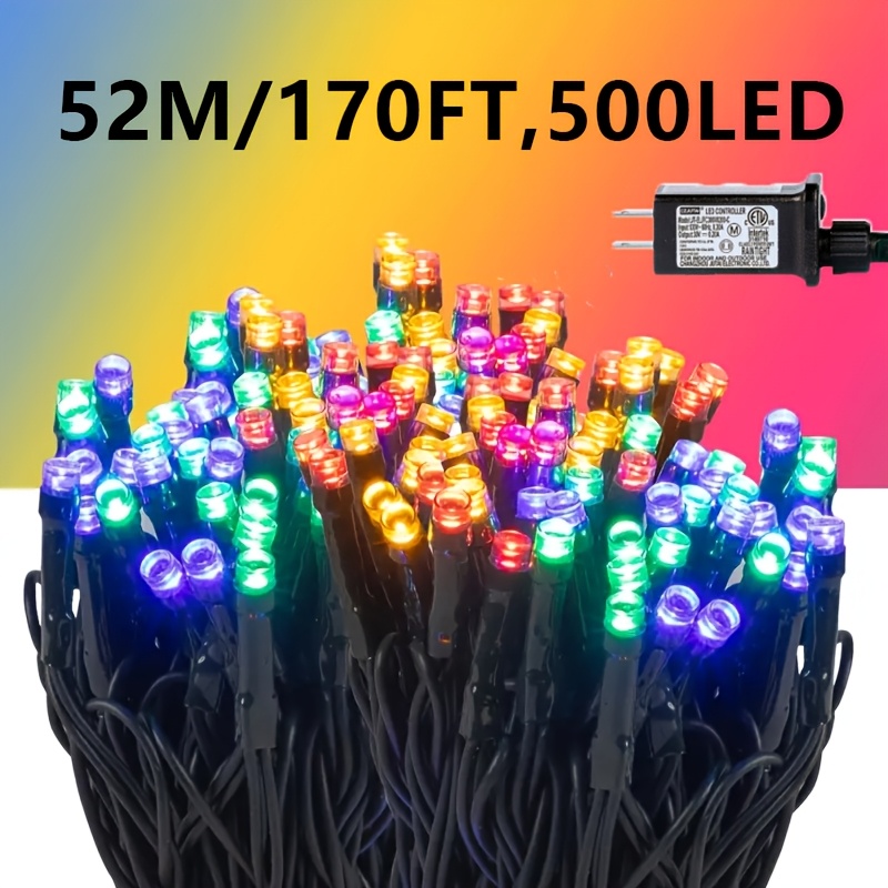 TEMU 1 Pack Of 114ft Outdoor Christmas String Lights, 300pcs Led Christmas Lights, With Timer, 8 Multicolor Christmas Tree Lights Tale Twinkling