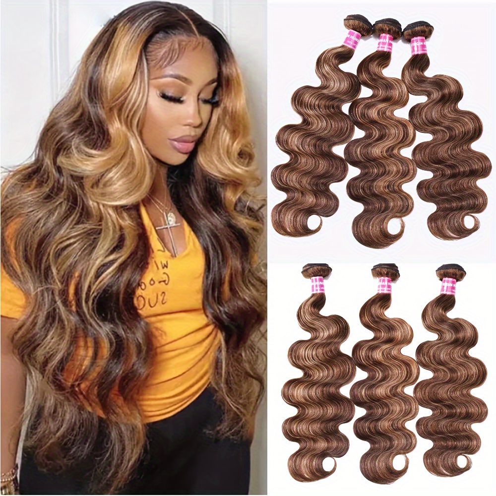 Body Wave Honey Blonde Highlight Human Hair Weave 3 Bundles Ombre 100% ...