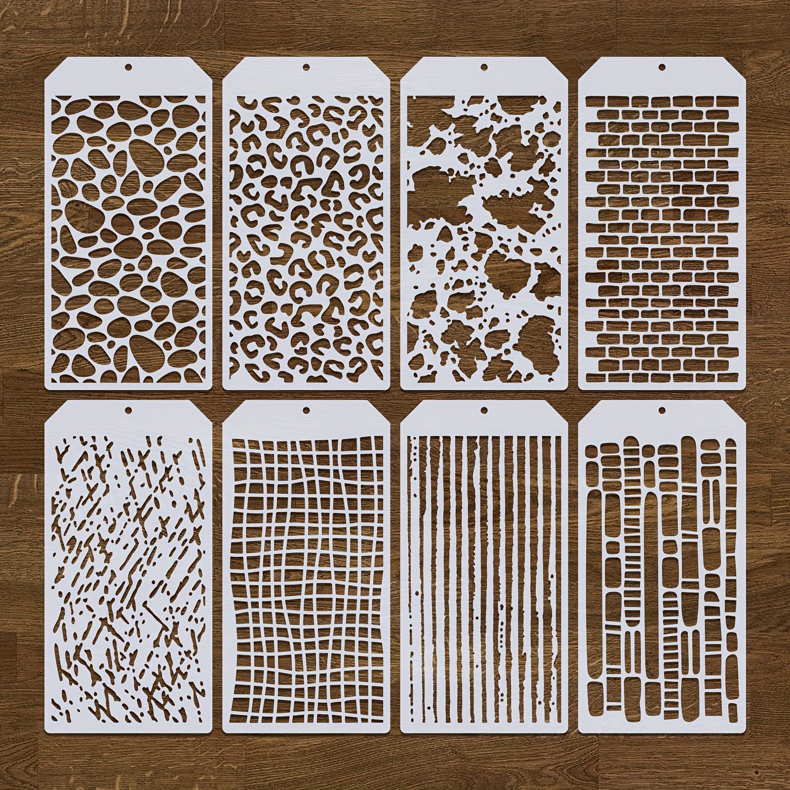 

durable Plastic" 8-pack Reusable Craft Stencils 4.7x9.4" - Leopard & Brick Patterns For Wood, Furniture & Paper Art Projects