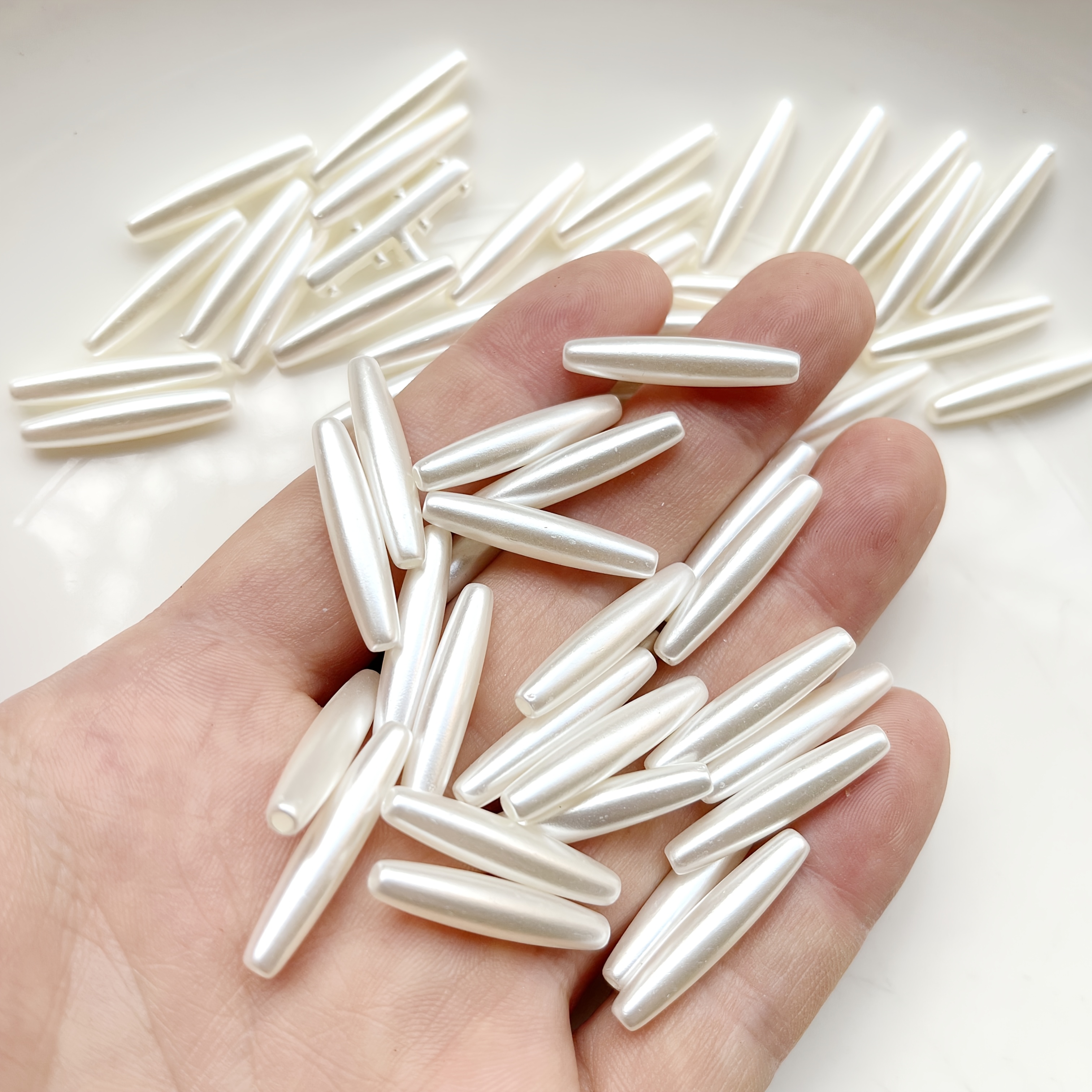 Image of 50pcs White & Long Cylindrical Beads With Straight Holes - Smooth Glossy Uniform Beads For Making, Bracelets, Necklaces, Handmade Crafts - Durable High-quality Material, Beads For Jewelry Making